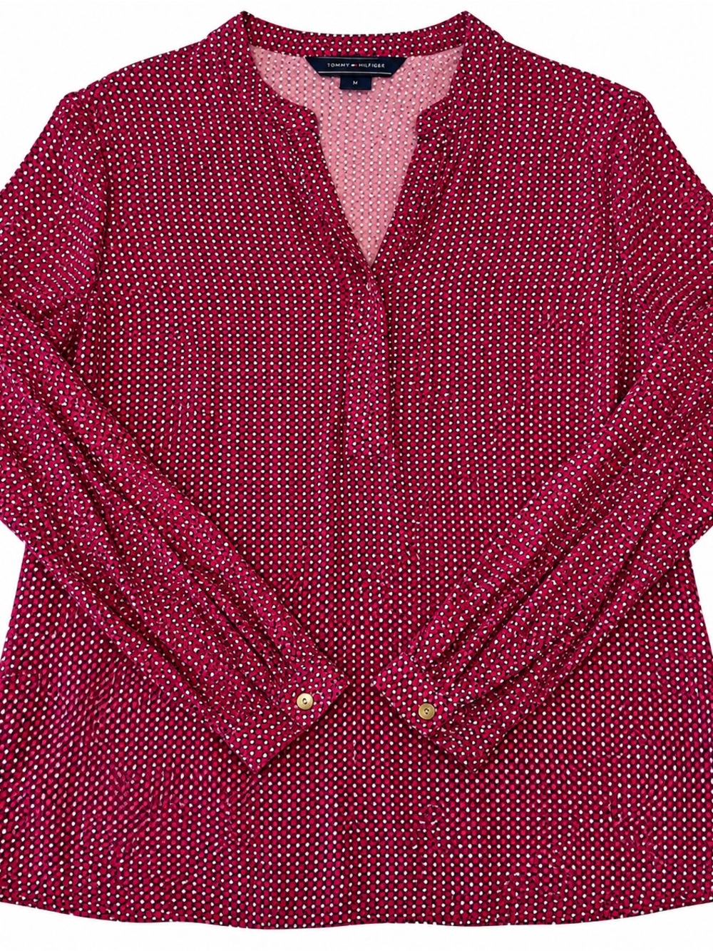 Tommy Hilfiger Women's Fuchsia Dot-Print V-Neck Blouse